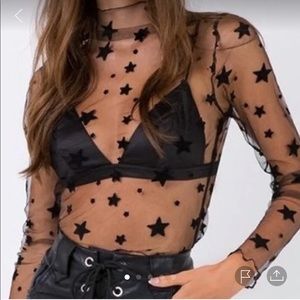 Black Mesh Stars Top
